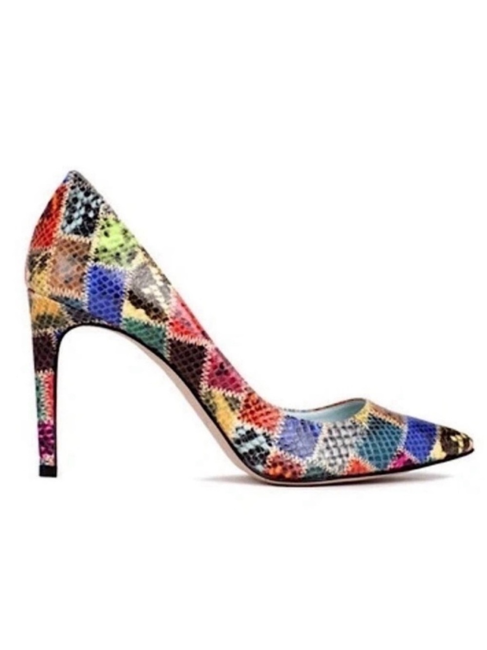 Aera Olivia Pump Patchwork Squares Snakeskin Multicolor Y2K Womens 10.5 Italy